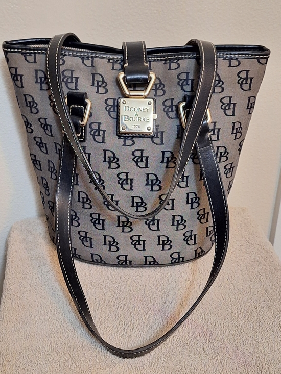 Dooney & Bourke Handbags - Dooney & Bourke Black Logo Canvas Bucket Tote Bag